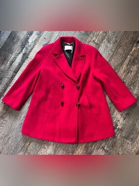 Wool Cashmere Blend Jacques Vert Red Double Breasted Pea Coat - Size 14